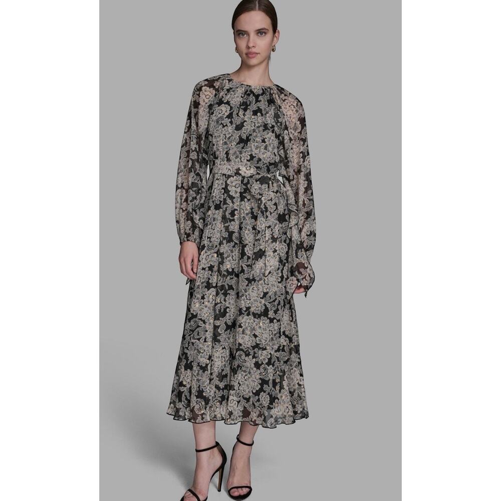 BCBG BCBGMAXAZRIA PRINT WRAP DRESS BLACK-LAYERED Size 6 #97